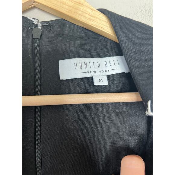 NEW Hunter Bell Noah Poplin Collared V-Neck Puff Sleeve Mini Dress Black Size: M - Picture 4 of 7